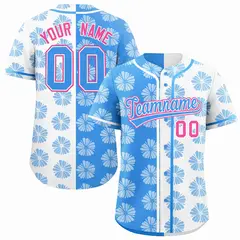 Powder Blue White Flower Graffiti Split Baseball Jersey