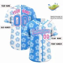 Powder Blue White Flower Graffiti Split Baseball Jersey 2