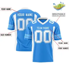 Powder Blue White Football Jersey with Sleeve Stripes 2