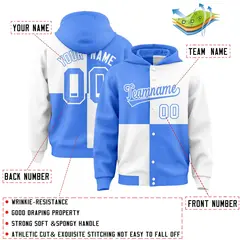 Powder Blue White Four Squares Color Block Varsity Letterman Jacket Hoodie 4