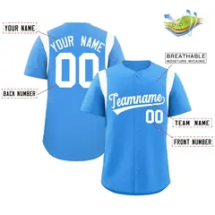 Powder Blue White Full Button Classic Baseball Jersey 2