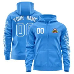 Powder Blue White Full-Zip Varsity Letterman Jacket Hoodie 1