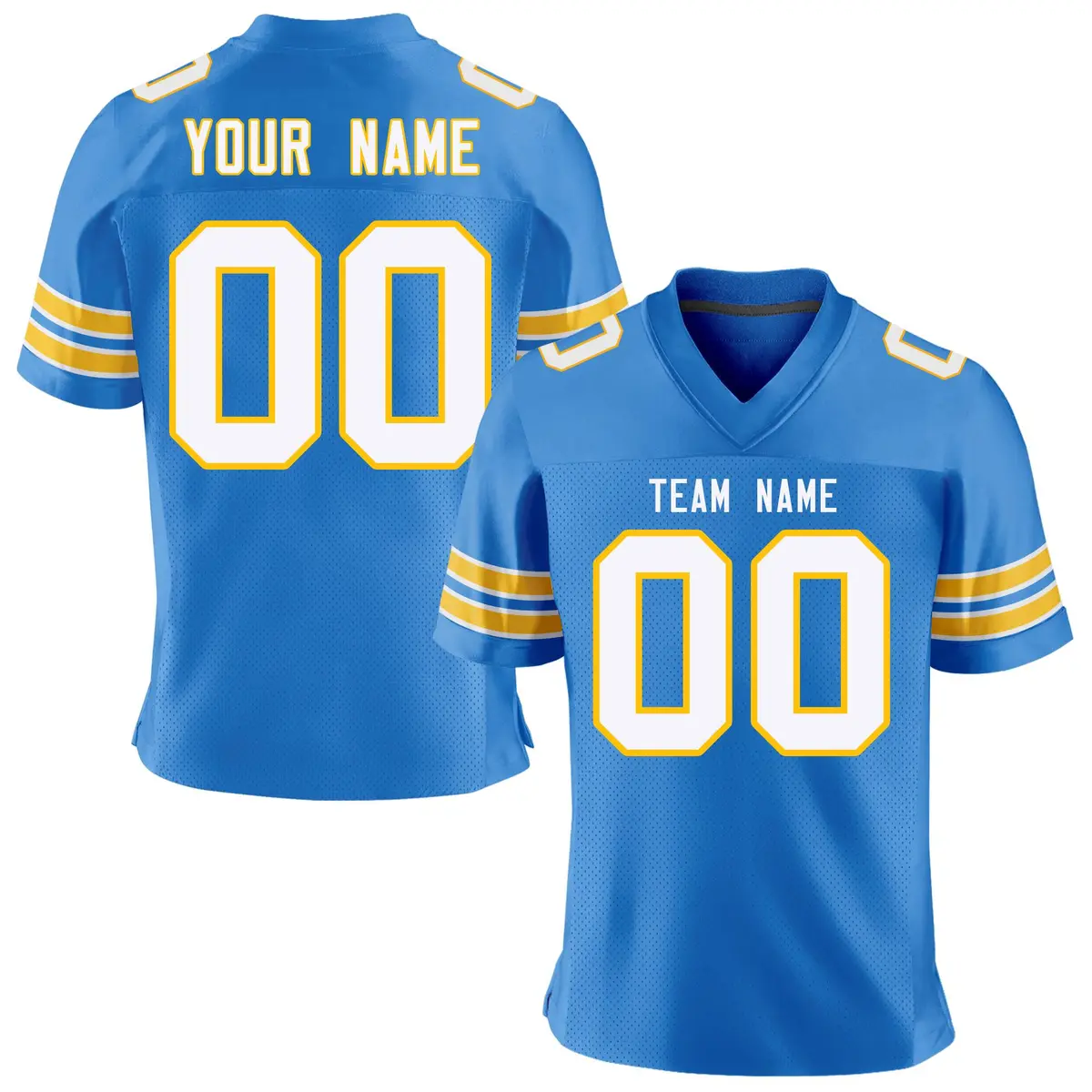 Powder Blue White-Gold Classic Mesh Football Jersey