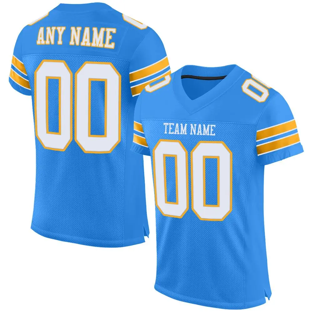 Powder Blue White-Gold Classic Mesh Football Jersey