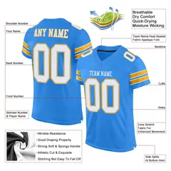 Powder Blue White-Gold Classic Mesh Football Jersey 2