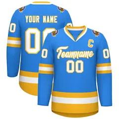Powder Blue White-Gold Classic Style Hockey Jersey 1
