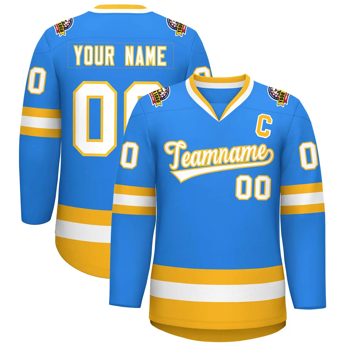 Powder Blue White-Gold Classic Style Hockey Jersey
