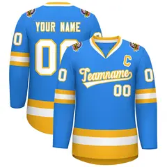 Powder Blue White-Gold Classic Style Hockey Jersey 1