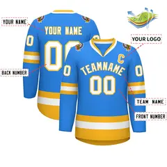 Powder Blue White-Gold Classic Style Hockey Jersey 2