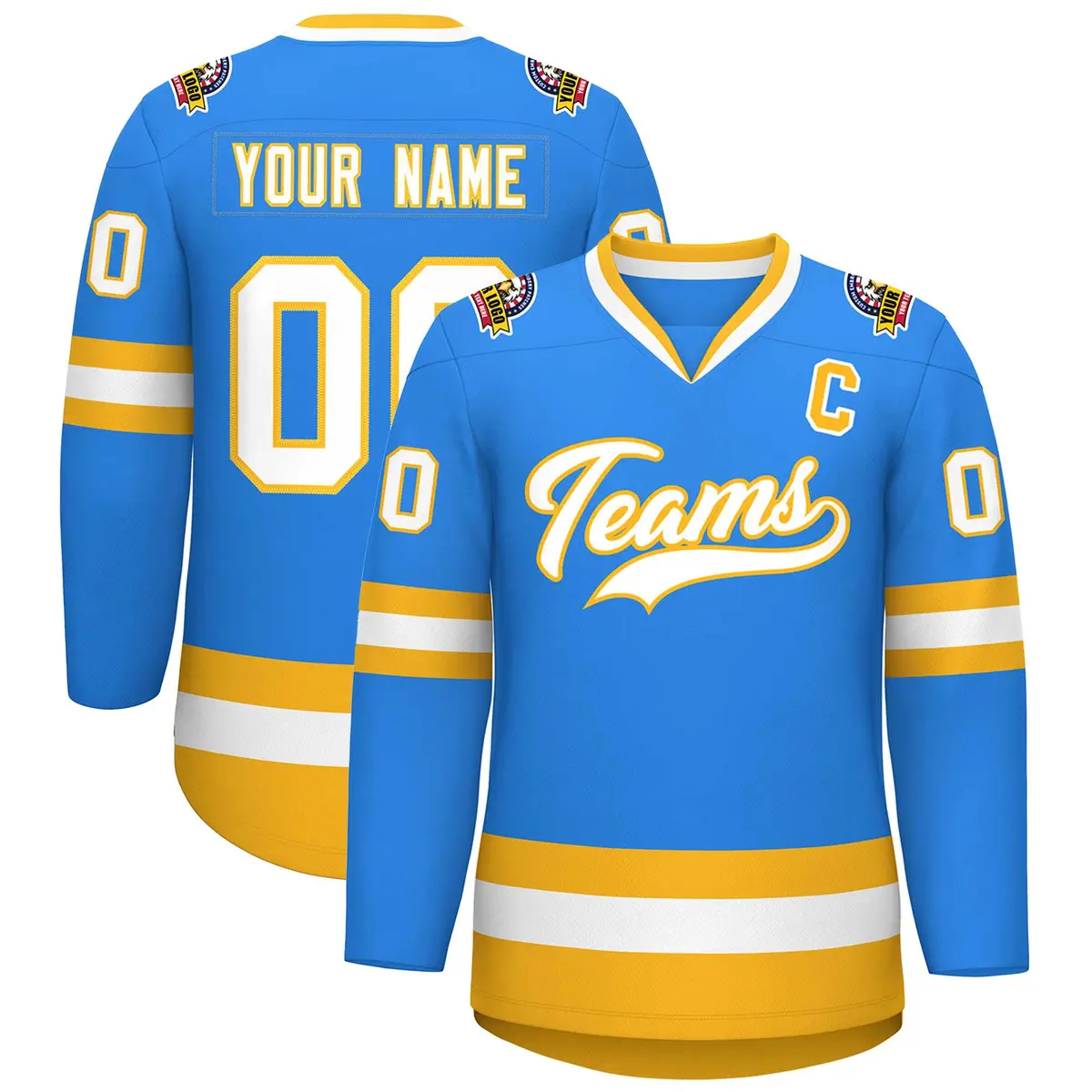 Powder Blue White-Gold Classic Style Hockey Jersey