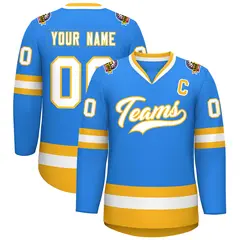 Powder Blue White-Gold Classic Style Hockey Jersey 1