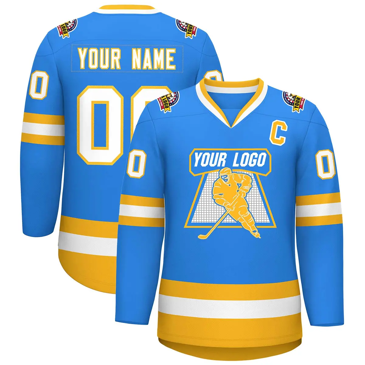 Powder Blue White-Gold Classic Style Hockey Jersey