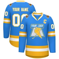 Powder Blue White-Gold Classic Style Hockey Jersey 1