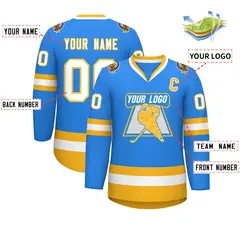 Powder Blue White-Gold Classic Style Hockey Jersey 2