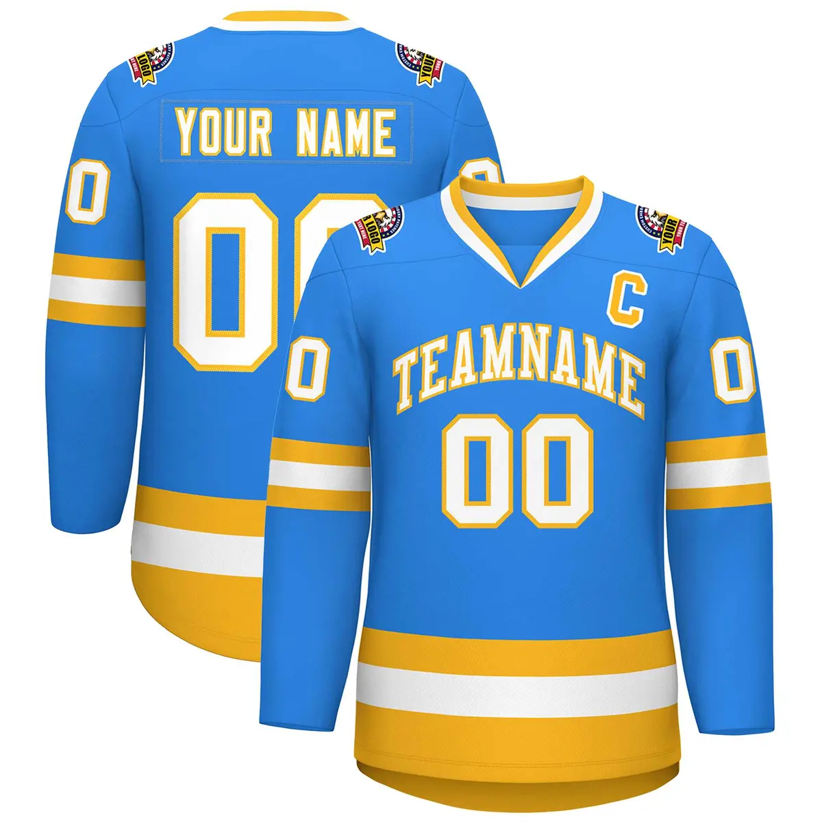 Powder Blue White-Gold Classic Style Hockey Jersey