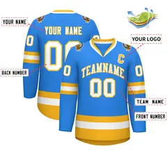 Powder Blue White-Gold Classic Style Hockey Jersey 2