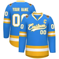 Powder Blue White-Gold Classic Style Hockey Jersey 1