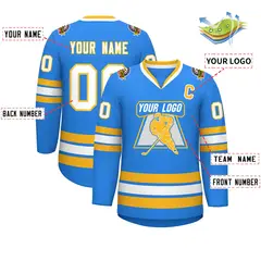 Powder Blue White-Gold Classic Style Hockey Jersey 2
