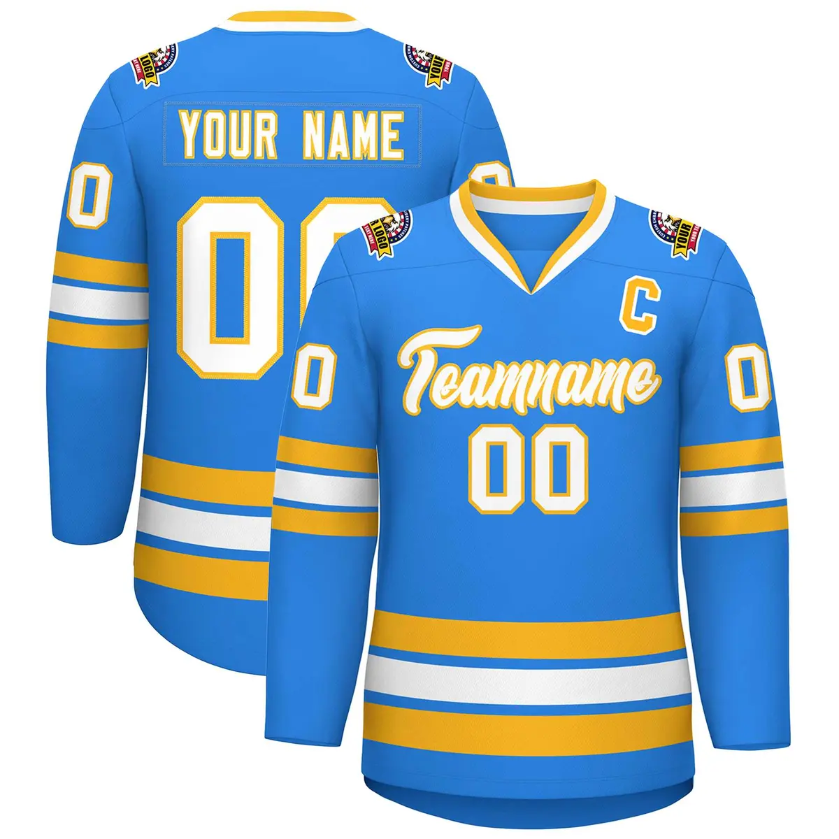 Powder Blue White-Gold Classic Style Hockey Jersey