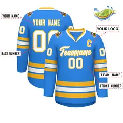 Powder Blue White-Gold Classic Style Hockey Jersey 2