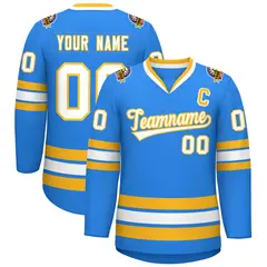 Powder Blue White-Gold Classic Style Hockey Jersey 1