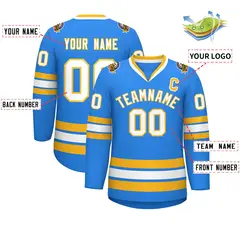 Powder Blue White-Gold Classic Style Hockey Jersey 2