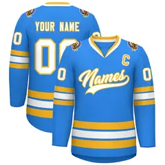 Powder Blue White-Gold Classic Style Hockey Jersey 1