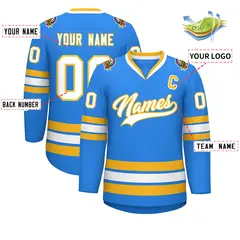 Powder Blue White-Gold Classic Style Hockey Jersey 2