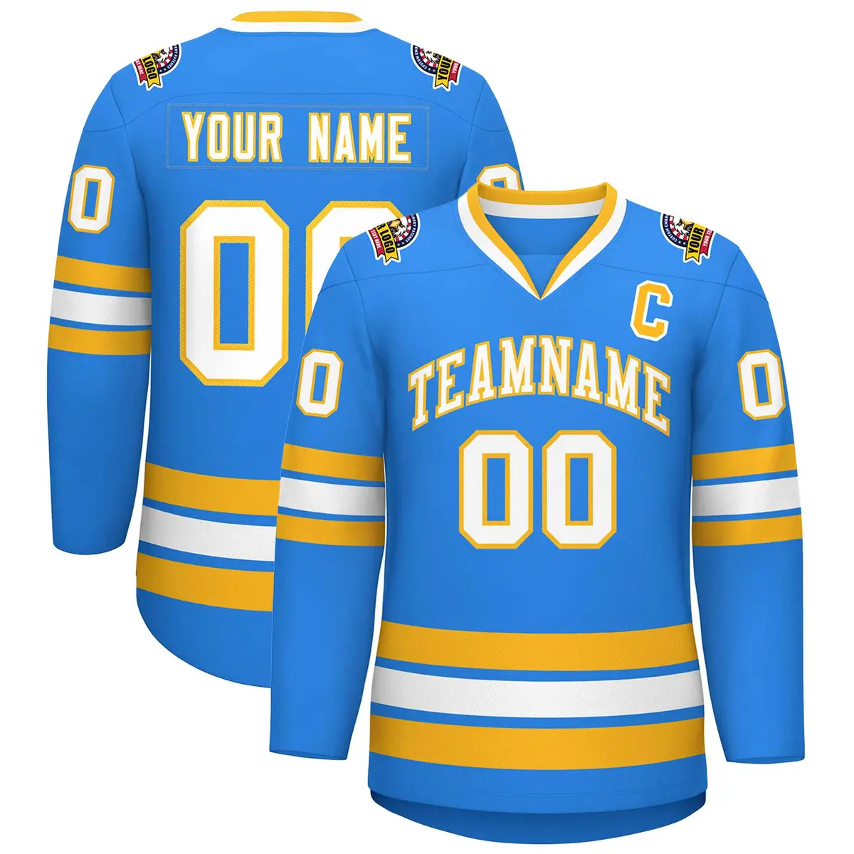 Powder Blue White-Gold Classic Style Hockey Jersey
