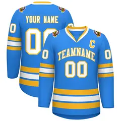 Powder Blue White-Gold Classic Style Hockey Jersey 1