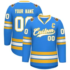 Powder Blue White-Gold Classic Style Hockey Jersey 1