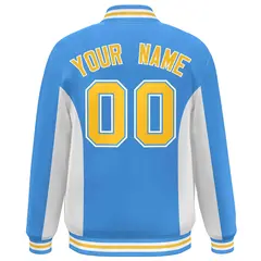 Powder Blue White-Gold Full-Snap Color Block Varsity Letterman Baseball Jacket 4