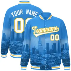 Powder Blue White-Gold LA Skyline Track Varsity Full-Snap Jacket 1