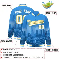 Powder Blue White-Gold LA Skyline Track Varsity Full-Snap Jacket 2
