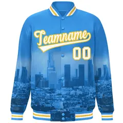 Powder Blue White-Gold LA Skyline Track Varsity Full-Snap Jacket 3
