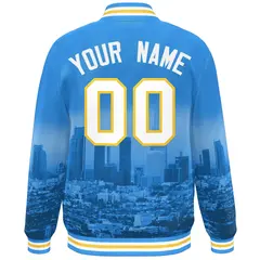 Powder Blue White-Gold LA Skyline Track Varsity Full-Snap Jacket 4