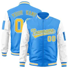 Powder Blue White-Gold Raglan Letterman Bomber Jacket 1