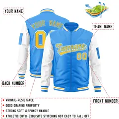 Powder Blue White-Gold Raglan Letterman Bomber Jacket 2