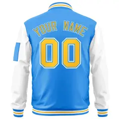 Powder Blue White-Gold Raglan Letterman Bomber Jacket 4