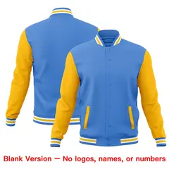 Powder Blue White Gold Raglan Sleeve Cotton Letterman Jacket 6