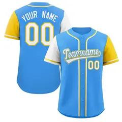 Powder Blue White-Gold Raglan Sleeves Baseball Jersey