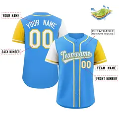 Powder Blue White-Gold Raglan Sleeves Baseball Jersey 2