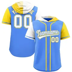 Powder Blue White Gold Split Raglan Baseball Hoodie Jersey