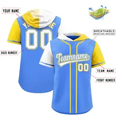 Powder Blue White Gold Split Raglan Baseball Hoodie Jersey 2