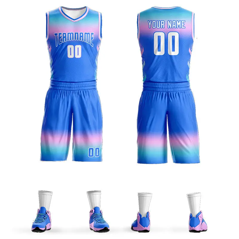 Powder Blue-White Gradient Fashion Sets Basketball Jersey