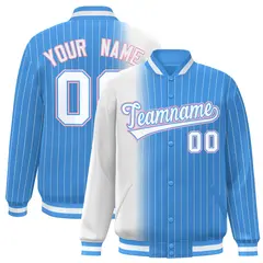 Powder Blue White Gradient Pinstripe Varsity Full-Snap Baseball Jacket