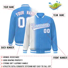 Powder Blue White Gradient Pinstripe Varsity Full-Snap Baseball Jacket 2
