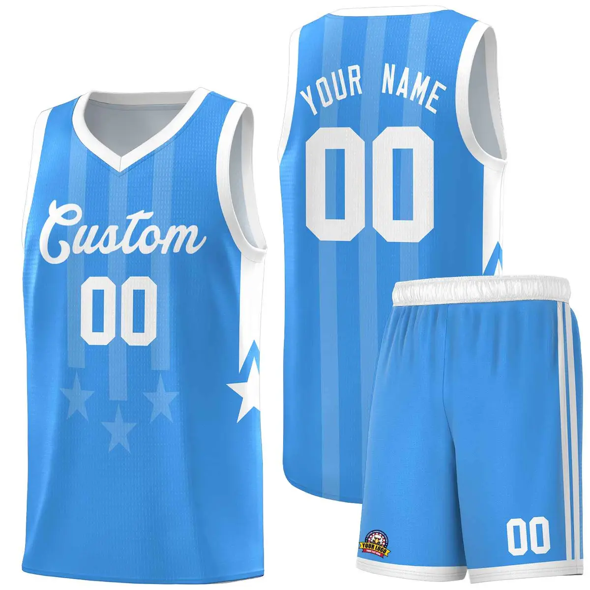 Powder Blue White Gradient Star Graffiti Basketball Jersey