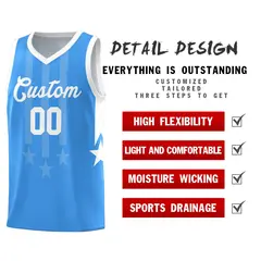 Powder Blue White Gradient Star Graffiti Basketball Jersey 2