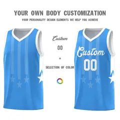 Powder Blue White Gradient Star Graffiti Basketball Jersey 3